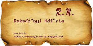 Raksányi Mária névjegykártya