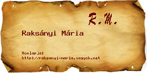 Raksányi Mária névjegykártya